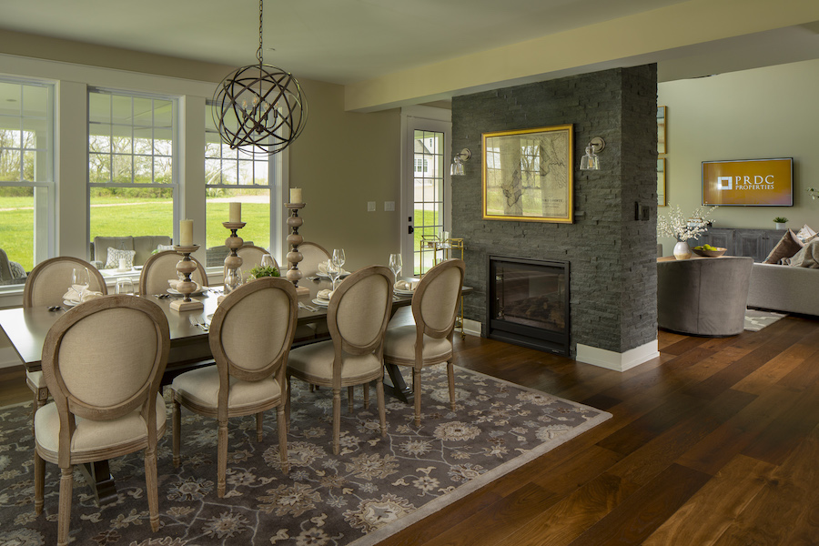 The living room and dining room of a home in Julius Farms.